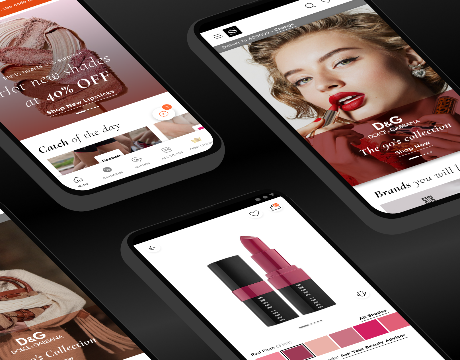 A collections of application screens mocked on mobile phones.