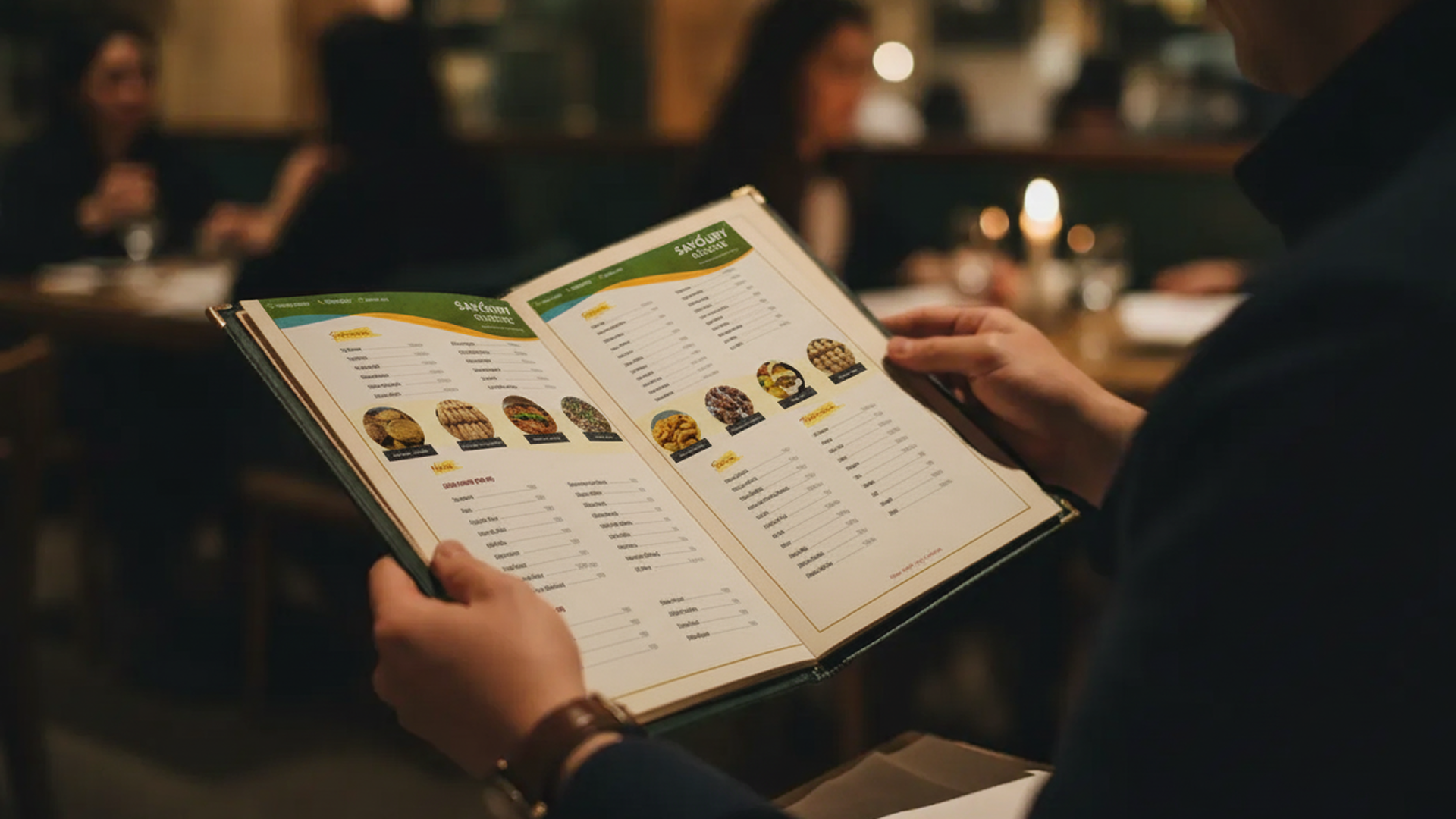 A person holding a menu.