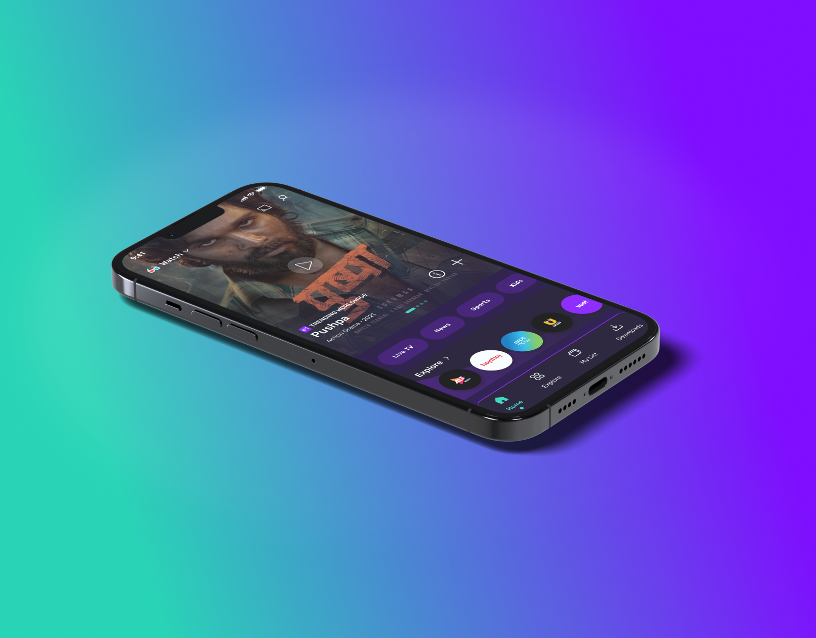 A mockup of a phone lying flat on its surface with an app open on it.